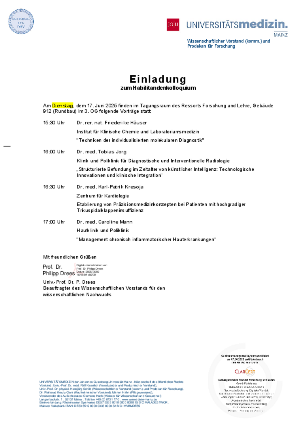 Programm Kolloquium