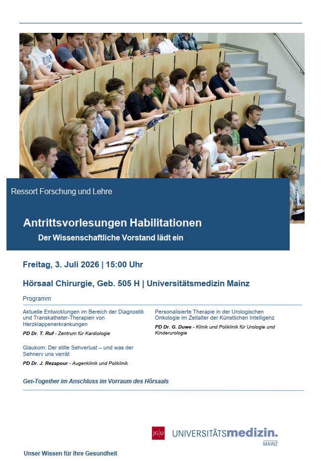 Programm Antrittsvorlesungen Habilitationen Juli