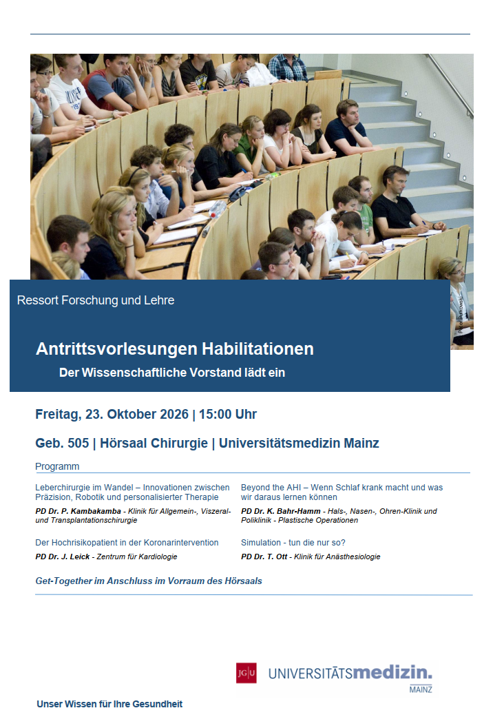 Programm Antrittsvorlesungen Habilitationen Oktober